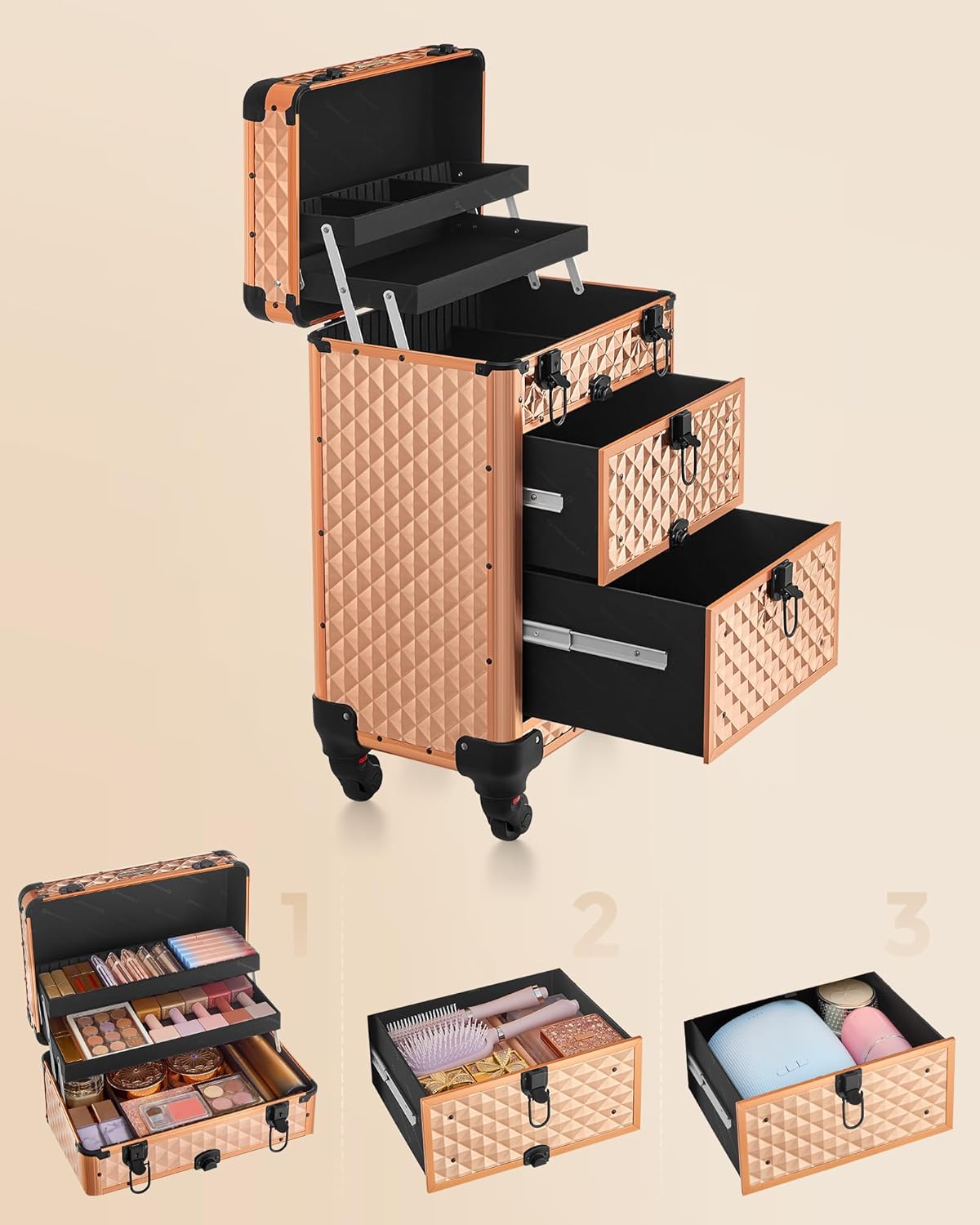SONGMICS Lockable Cosmetic Case Trolley 34 x 24 x 56 cm – Bild 3