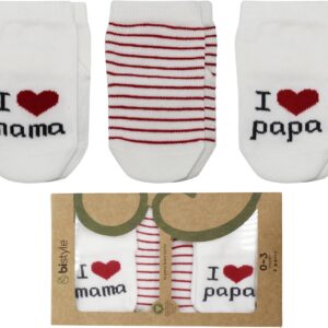bistyle Organic Cotton Cute 0-3 Months Baby Socks I Love Mum + I Love Dad Baby Newborn Gift Baby First Equipment Newborn 3 Pairs