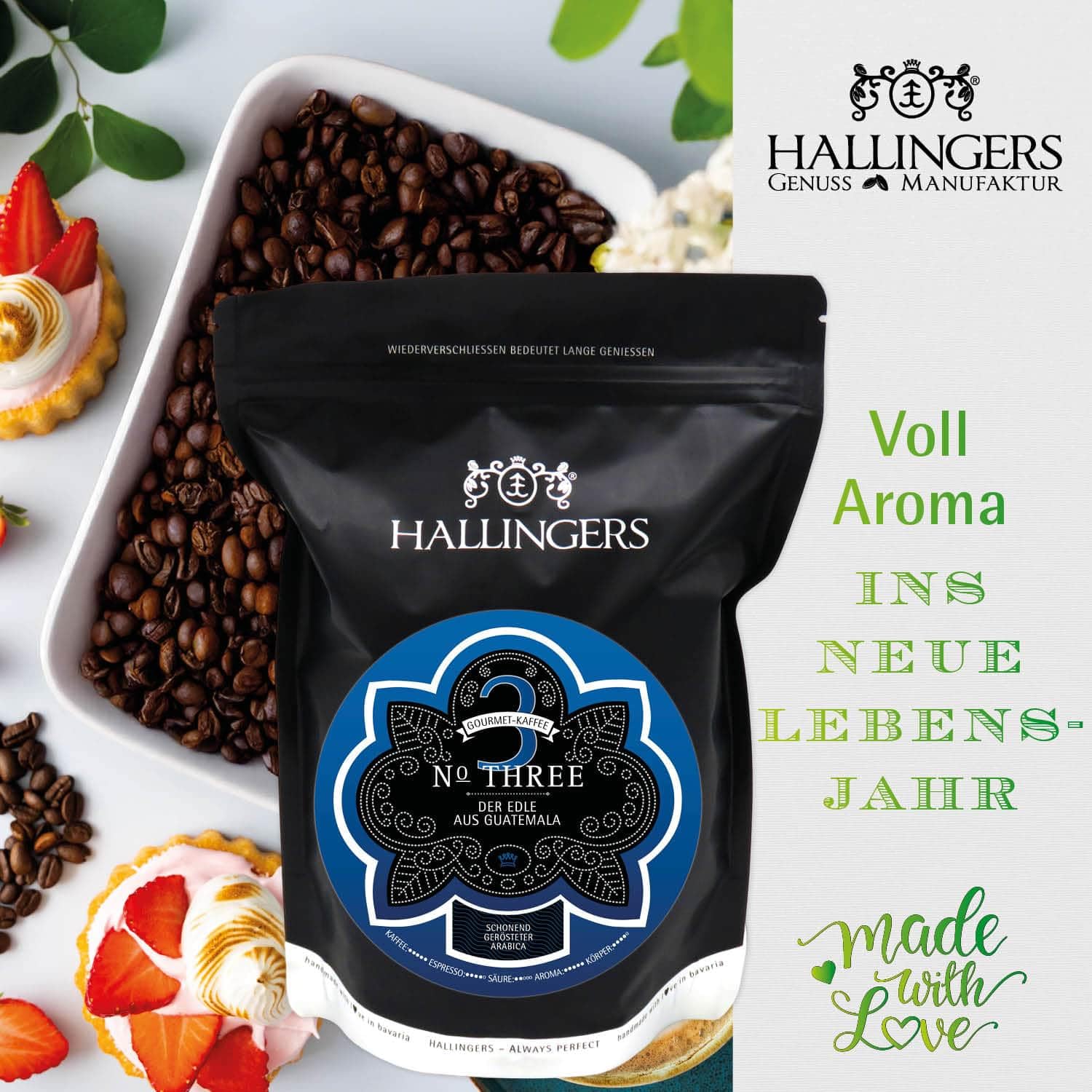 Hallingers Genuss Manufaktur Feinkost Birthday Gift Set – XXL Gift Basket "Happy Birthday..." Large Gift Coffee, Chocolate, 9 Chocolates, Almonds & Spice, Gifts for Men and Women – Bild 4