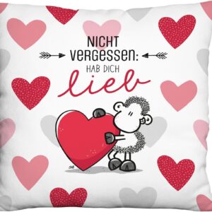 Sheepworld Plush Cushion Motif "Hab Dich lieb" Decorative Cushion, 25 cm x 25 cm, 100% Polyester, Gift, Valentine's Day, Decorative Item 48524