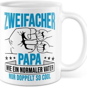 Double Dad Mug Second Child Birth Father Gift Coffee Mug Twins Congratulations Son Daughter Gift Idea Dads Two Children Father's Day (White)