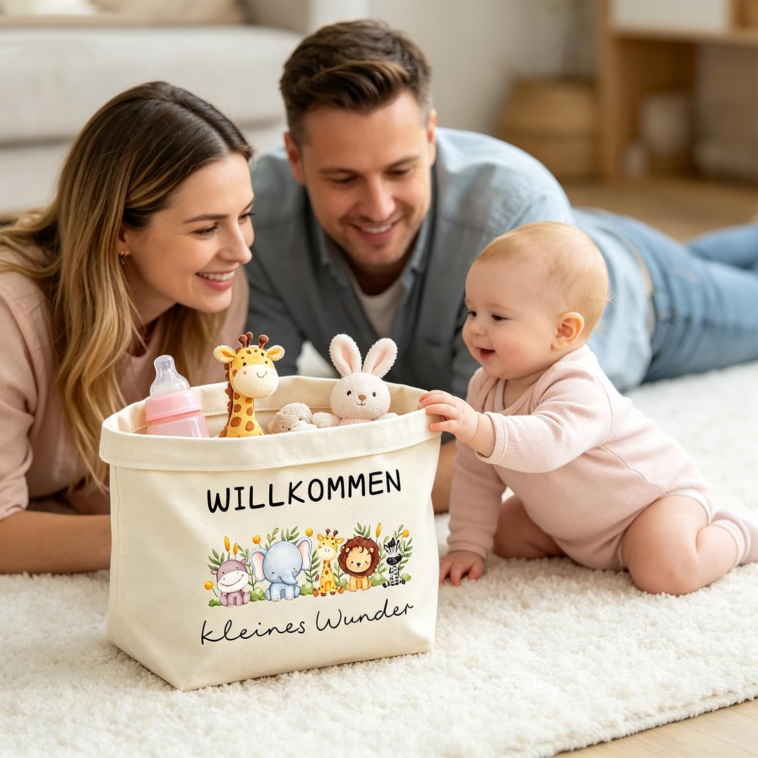 Baby Gift Storage Basket, Welcome Little Wonder 38 x 22 x 15 cm, Gift for Birth Boy Girl Fabric Basket, Baby Gifts for Birth Girl Baby Shower Christening Newborn Decoration – Bild 6