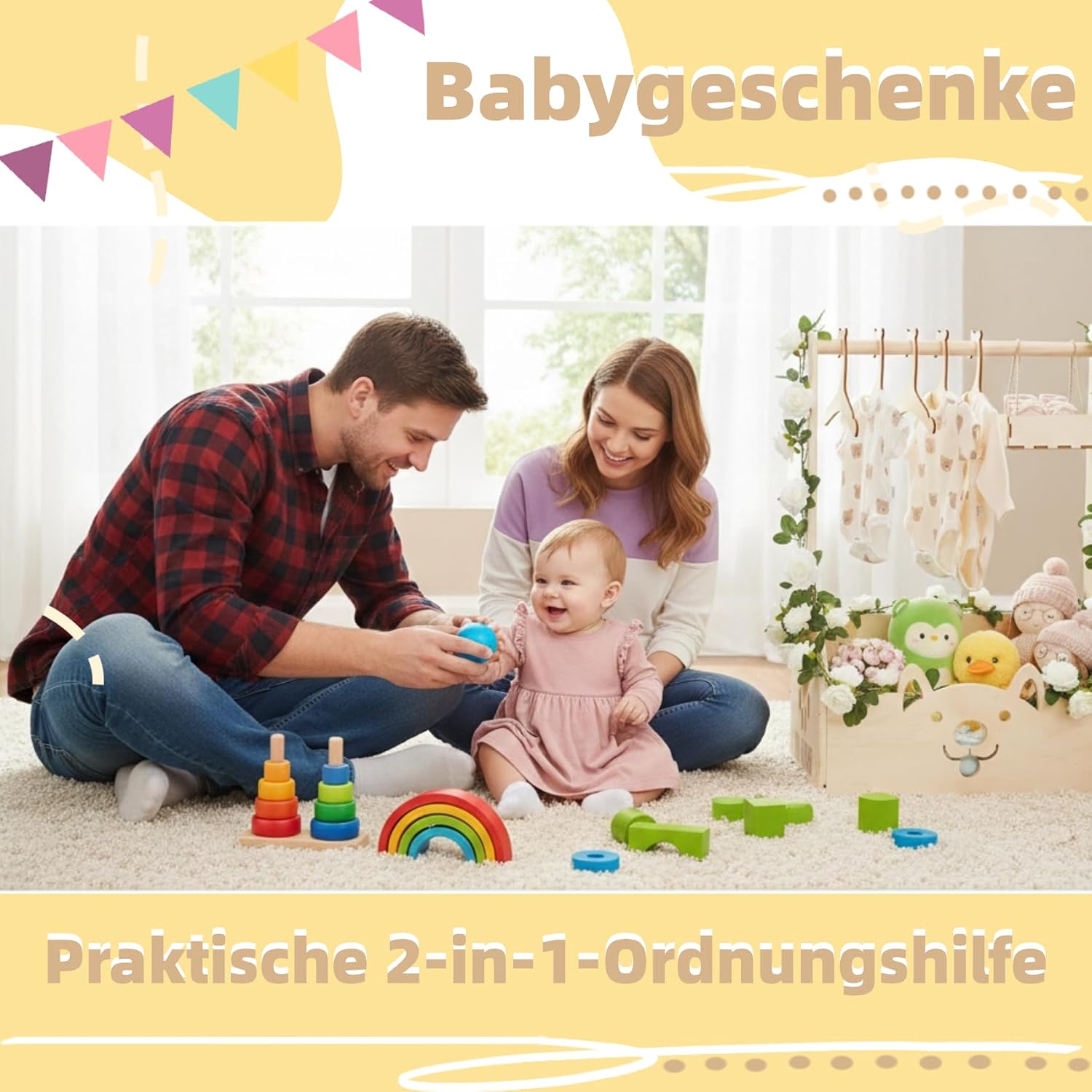 Baby Gift Basket for Birth with Hanger & Decoration for Gifts – Bild 8