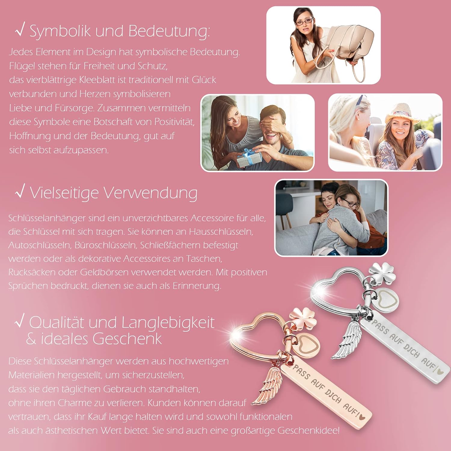 Sugeru® Heart Keyring, Engraved Font, Protective, Car Key Guardian Angel, Personalised Gifts for Driving, Gift for Licence, Birthday, Christmas, for Women, Girlfriends, Mums, Daughters – Bild 5