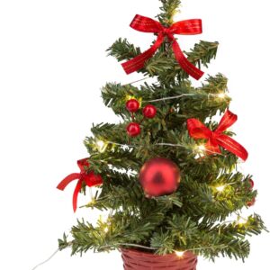 Idena 31486 Decorative Christmas Tree with 20 LEDs in Warm White, Approx. 25 cm High, Including Red Tree Decorations and USB Port, As Decoration for Advent Time and Christmas