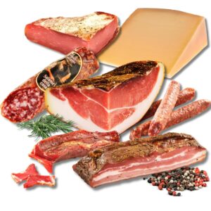 BAVAREGOLA South Tyrolean Specialities Gourmet Package - 7 Delights in One Set - South Tyrolean Bacon, Cheese, Salami, Pancetta & Ham