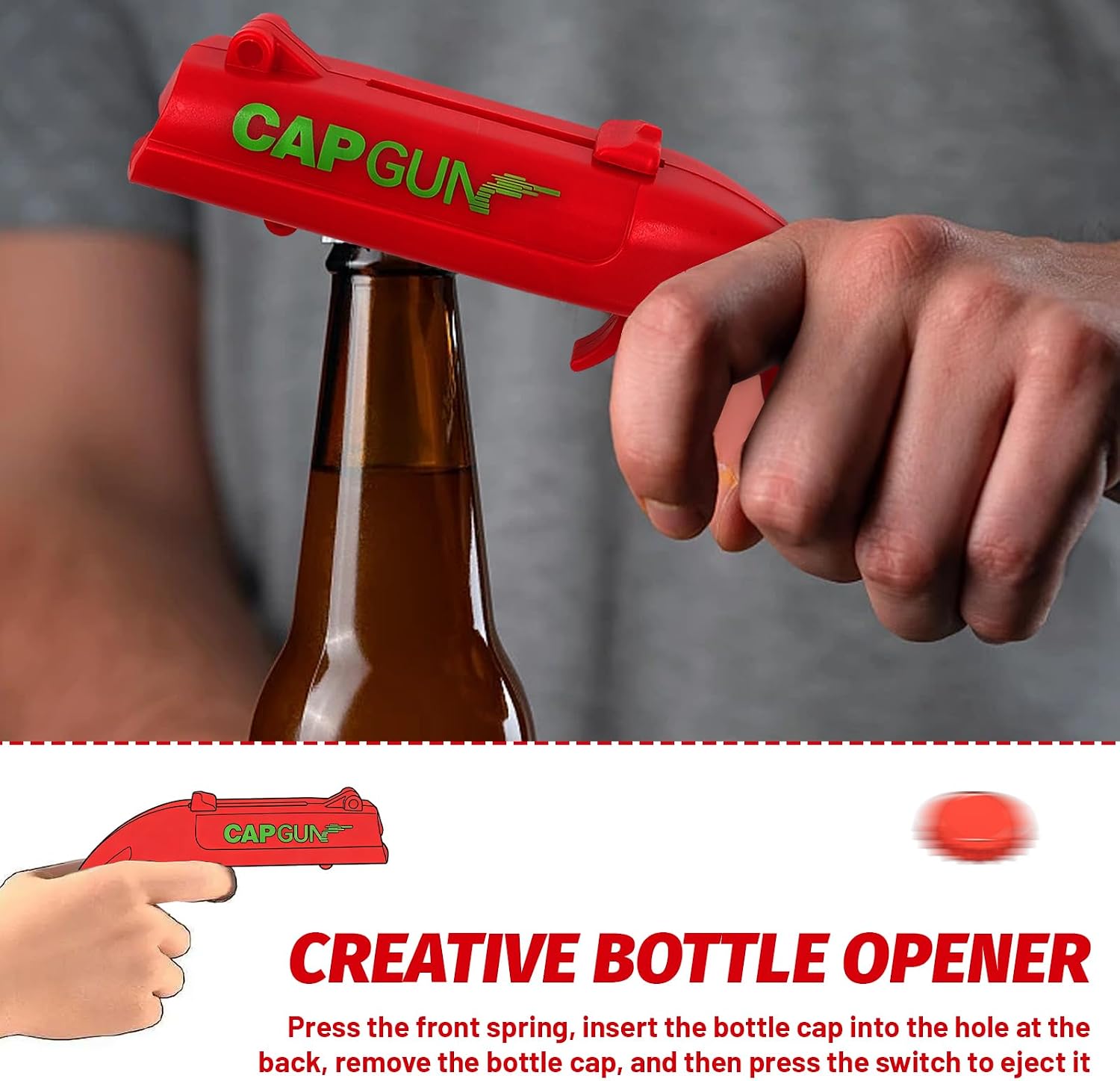 Bottle opener gun, beer gifts for men with cap launch – Bild 4