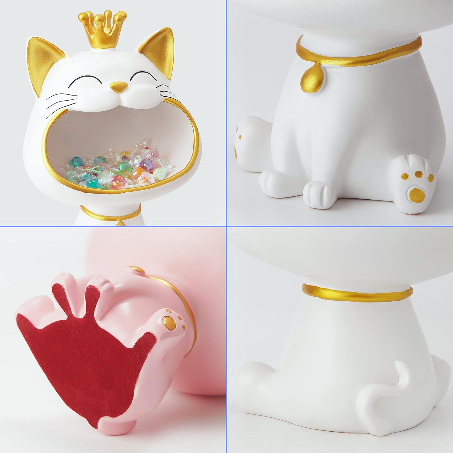 Laughing Cat Statue Figures Storage Box, Cat Jewellery Key Storage Box, Jewellery Tray, Large Cat Sculpture Statue, Suitable for Home, Office Decoration (White, M) – Bild 3