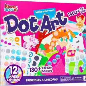 Klever Kits Dot Art Activity, Dot It Unicorns Princesses, Sticker Craft Set for Children, DIY Craft Set for Crafts Kit, Birthday Gifts for Children from 3+ Years, Airplane Travel Toy
