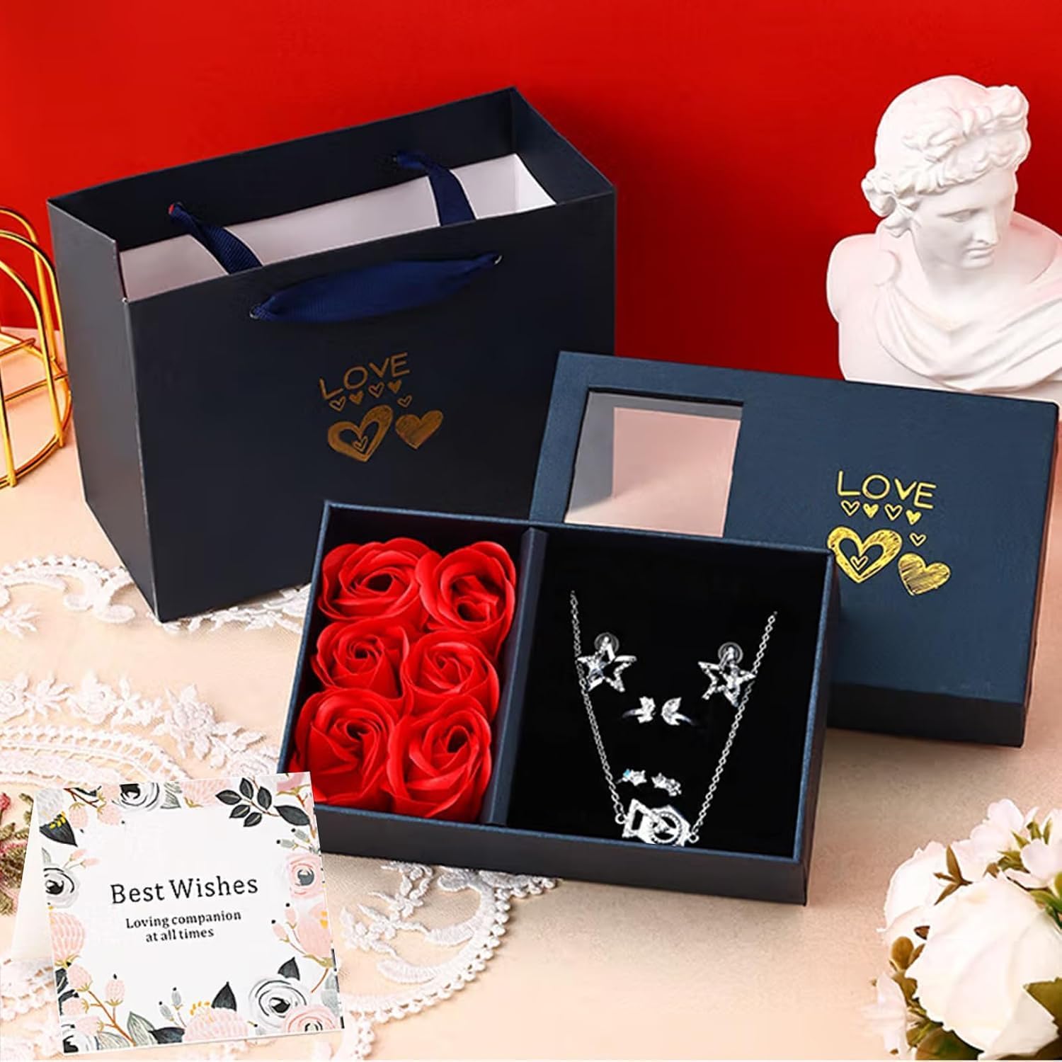 Rose Jewellery Gift Box, Jewellery Boxes for Ring, Earring, Necklace, Bracelet, Flower Jewellery Box for Valentine's Day, Mother's Day, Jewellery Gift Packaging – Bild 3