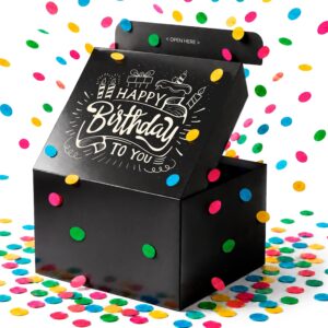FETTIPOP Exploding DIY Confetti Gift Box (Premium Black) for Birthday, 18.5 x 14 x 11 cm, Surprise Explosion Box, Pop-Up with Wow Effect