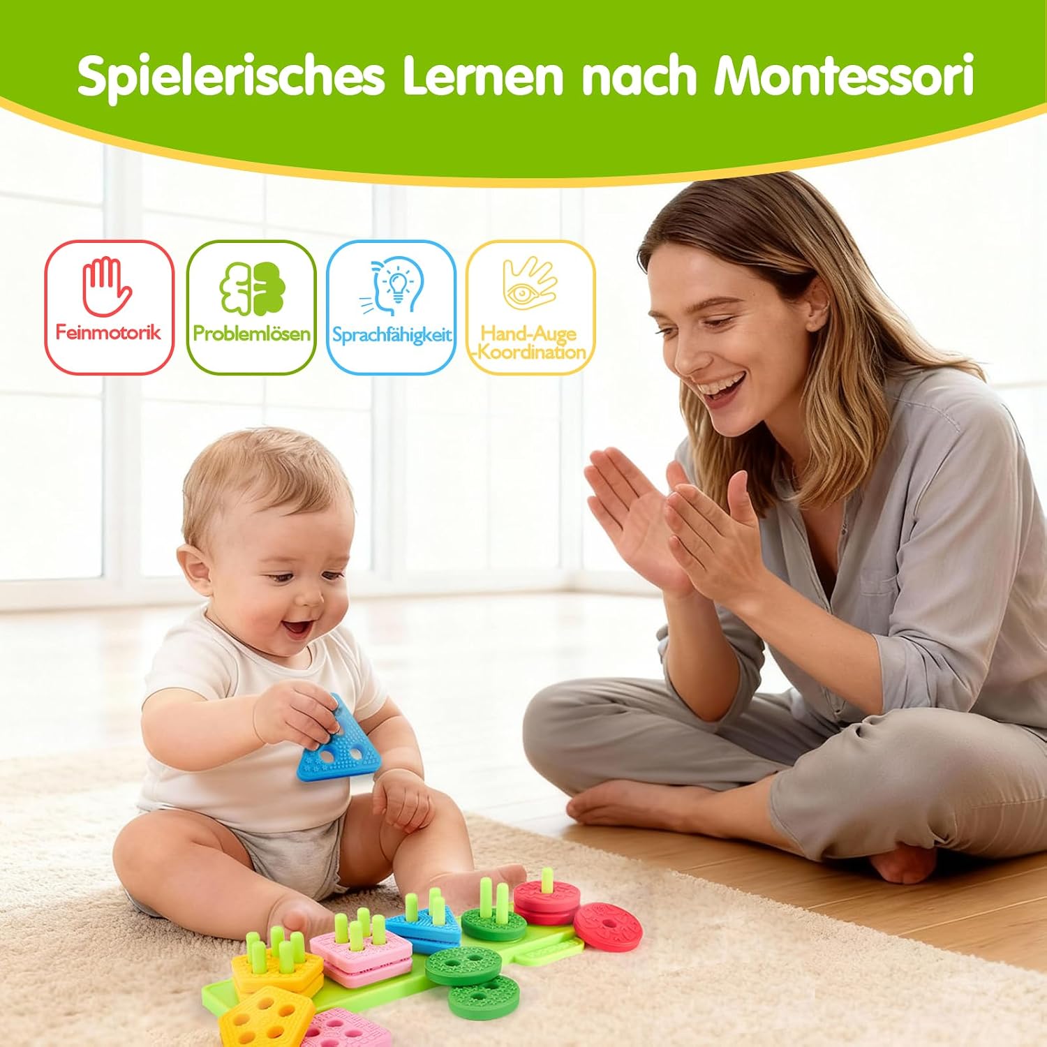 hahaland Baby Montessori Toy Silicone Stacking Cup 1 2 3 Years – Bild 7