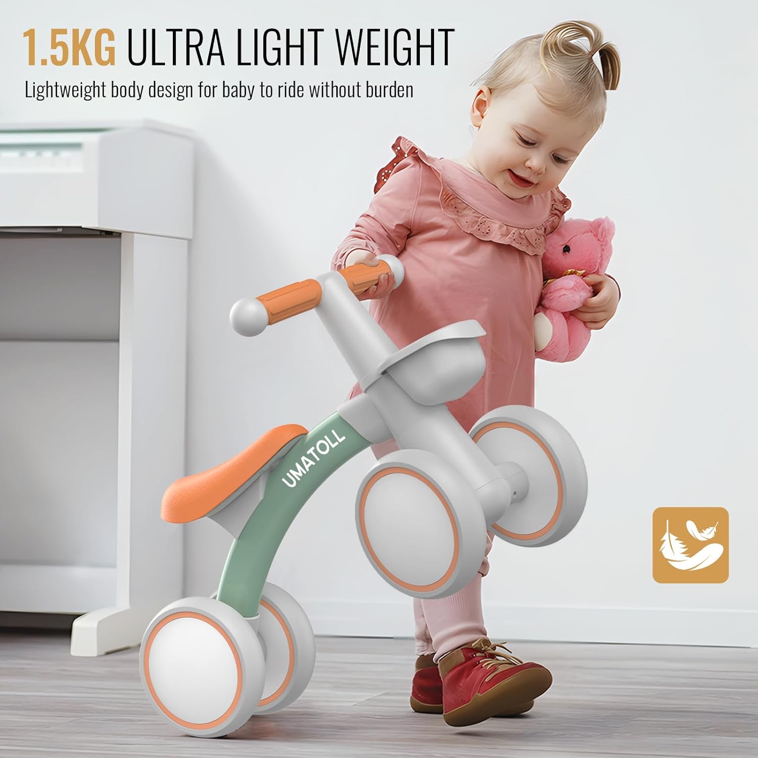 Umatoll Children's Balance Bike from 1 Year, Toy for 12-24 Months, Baby Walking Bike with Basket for Boys Girls, Gifts for 1 Year-Old Birthday (Green) – Bild 5