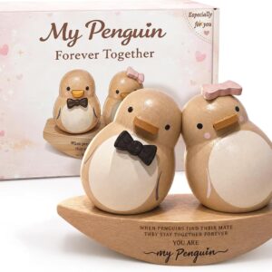 Penguin Couple Gift for Girlfriend Boyfriend, Romantic Anniversary Gift Made of Wood, Du Bist Mein Penguin Memorabilia, Wedding Gift, Engagement Couple Decoration