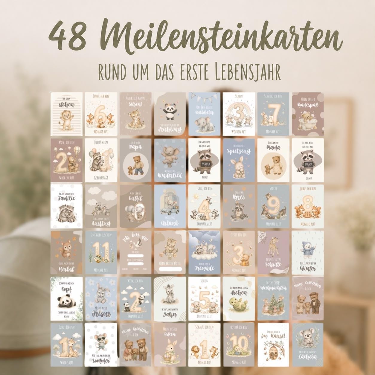 Baby Milestone Cards - 48 Photo Cards for the First Year | Baby Milestone Cards for Memory Photos | Birth Gift & Baby Shower for Girls and Boys – Bild 5
