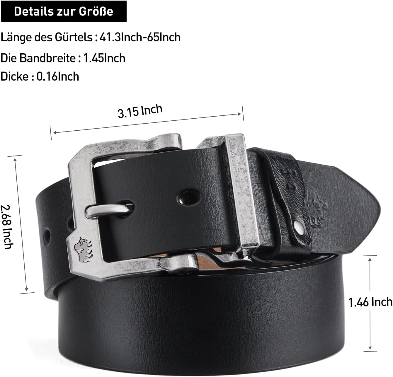 BISON DENIM Men's Leather Belt for Jeans Suit 38 mm – Bild 4