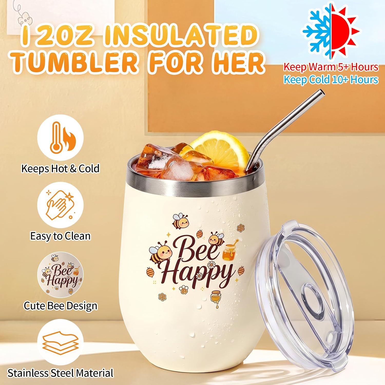 Birthday Gift for Women 9 Pieces Bee Gift Set Women Birthday Cheer Gifts with Stainless Steel Cup Bee Doll Cosmetic Bag for Best Friends Sister Mother Wife – Bild 3