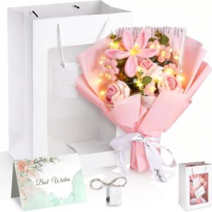 Crochet Bouquet with Bouquet Bag Fairy Lights Greeting Card