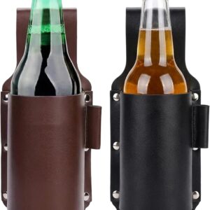 Pack of 2 Beer Belts, Beer Bottle Holder Made of PU Leather, Practical Drink Holder for Leisure Activities, Vintage Bottle Holder Belt for Boyfriend, Father, Colleagues