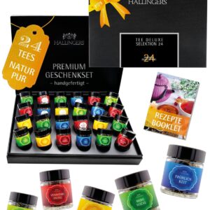 Hallingers Genuss Manufaktur Tea Gift Set – 24 Varieties Premium Loose Tea Tasting Set in Elegant Gift Box with Recipe Booklet „Tea Deluxe Sele…“, Gift Idea for Women Men