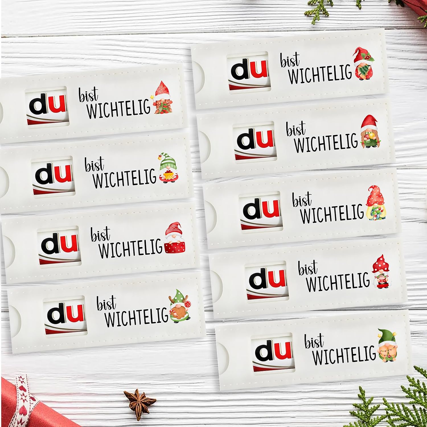 9 pcs Du Bist Wichtelig Chocolate Packaging, Cute Gnome Gift Box for Mini Christmas Chocolate, Santa Claus Gift, Ideal Christmas Gifts for Children, Dad, Mum, Employees, Friends – Bild 4