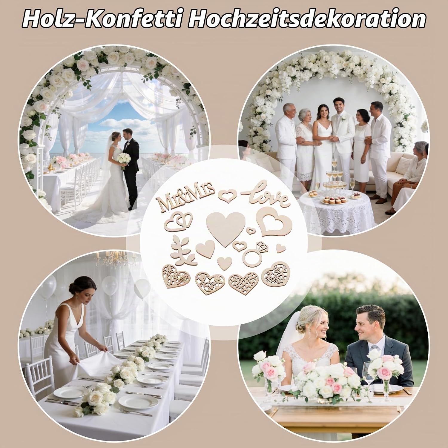 Pack of 398 Wooden Wedding Table Decoration Wooden Hearts – Bild 6