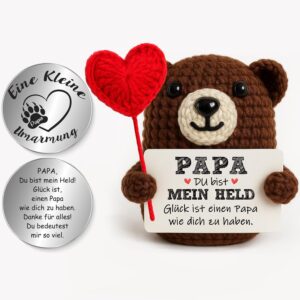 Tixlux Gift for Dad, Father’s Day Gift, Happy Bear with Heart, Handmade Knitting Wool Bear Figure with Hug, Lucky Charm, Father’s Day, Get Well, Christmas