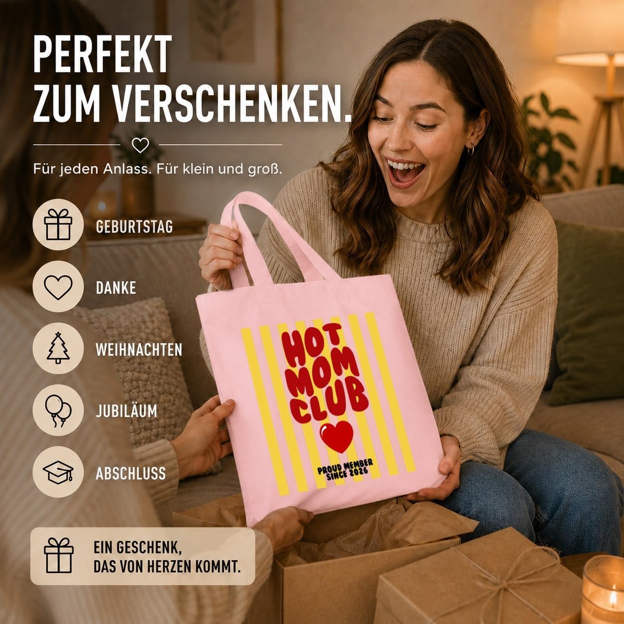 LIEBTASTISCH® Cotton Bag Hot Mom Club Proud Member Since 2026 - Fabric Bag for Mum - Gift Mother's Day Birthday Christmas Best Friend – Bild 7