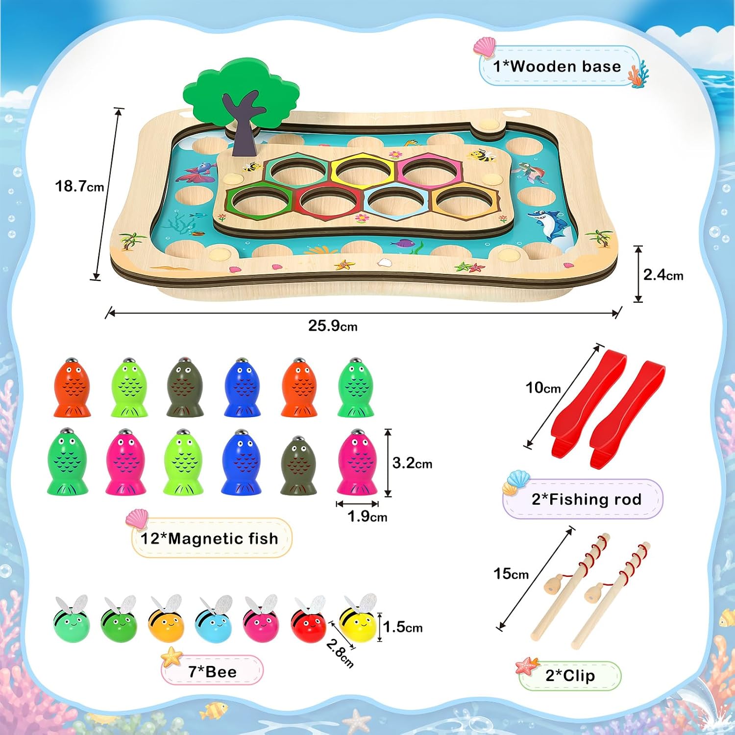 Montessori Toy from 3 Years, 2 in 1 Wooden Magnetic Fishing Game – Bild 8