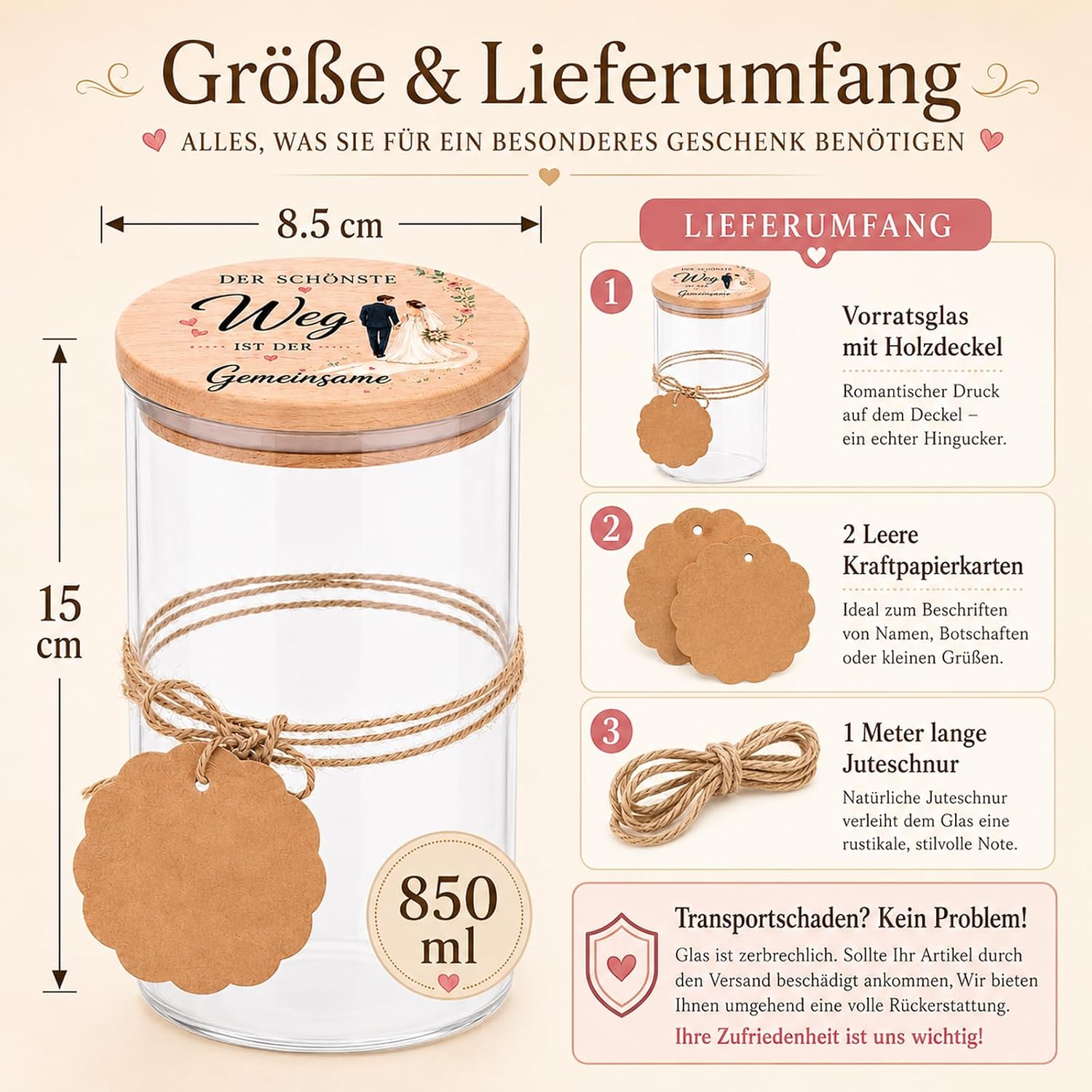 Wedding Gifts for Bride and Groom, Romantic Storage Jar with Wooden Lid – Bild 2