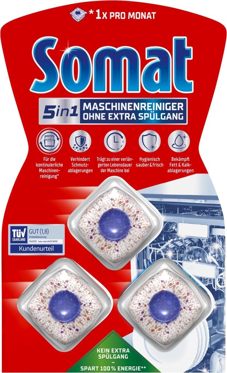 SOMAT 5-in-1 Dishwasher Set, Rinse Aid 750 ml + Machine Cleaner Tabs 3 Pieces + Intensive Machine Cleaner 250 ml + Special Salt – Bild 2