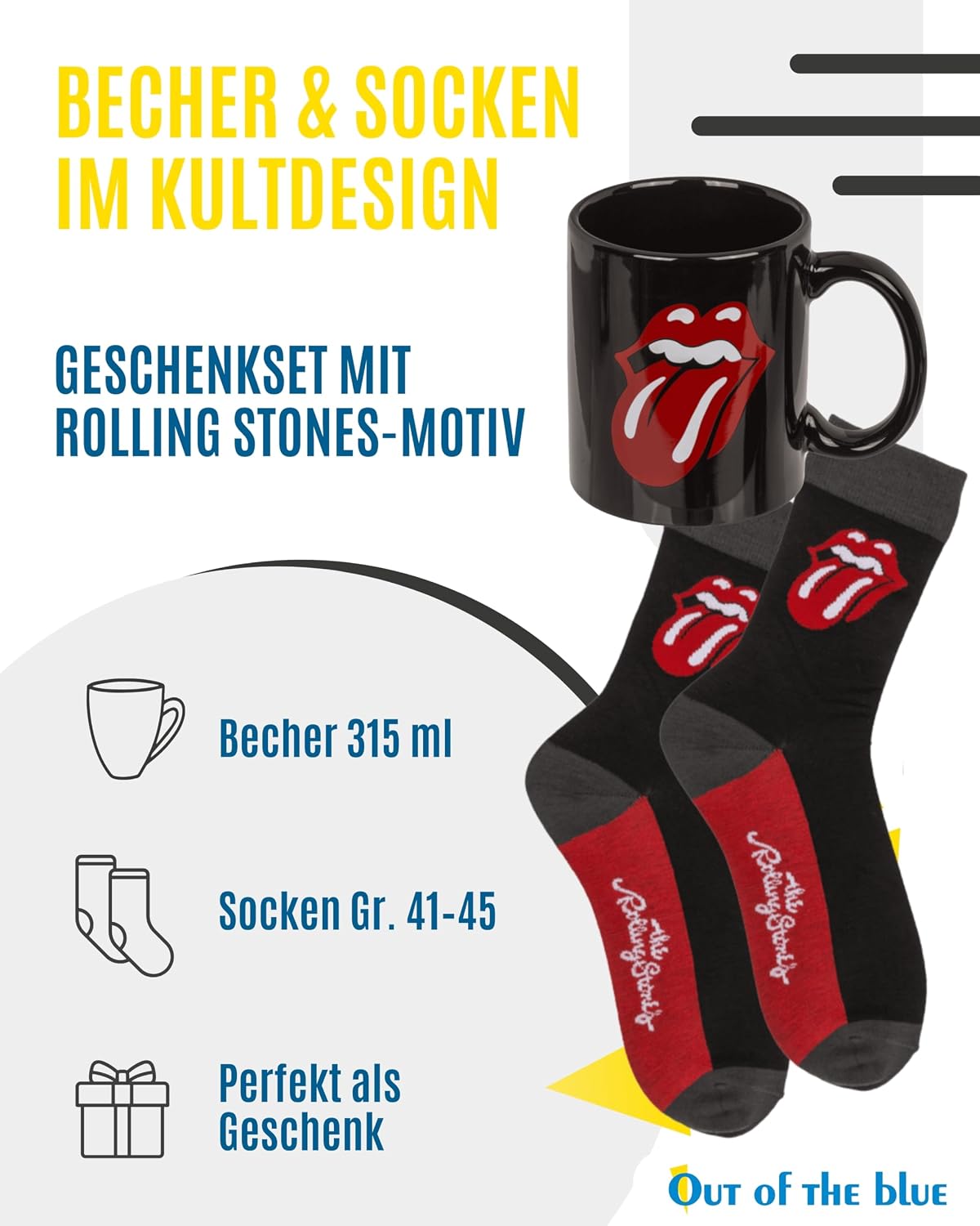 Out of the blue - Gift Set The Rolling Stones Cups & Socks - Stoneware Coffee Mug 315 ml & Comfort Socks in Sizes 7-11 - Stylish Gift Bundle for Fans - Presented in Decorative Bbox – Bild 2