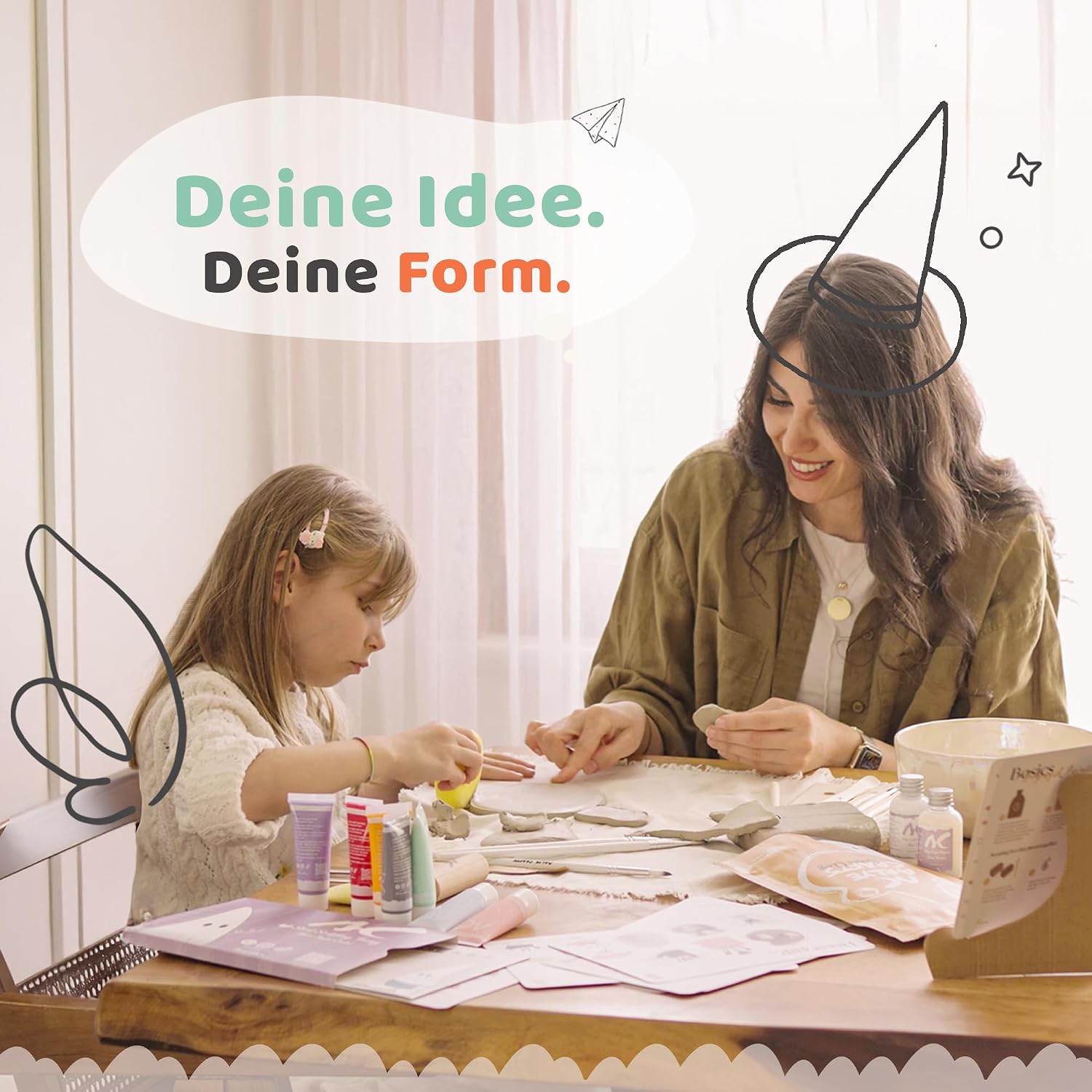 Pottery Set for Home Without Burning - 2 kg Air-Drying Clay with Acrylic Paint Set, Tool & Instructions - DIY Ceramic Craft Set for Beginners, Children & Adults Gift – Bild 9