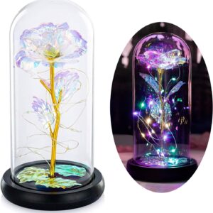 Beauty And The Beast Rose In Glass Dome, LED Lights Crystal Rose, Flower Gift For Birthday, Anniversary, Valentine's Day, Wedding, Girlfriend, Wife, Women