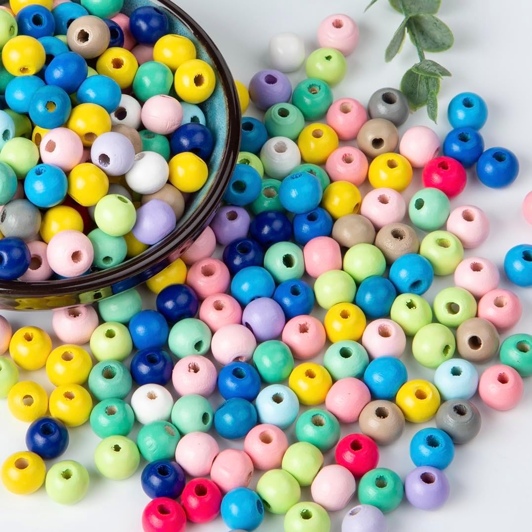 Pack of 600 Colourful Wooden Beads, 10 mm, Colourful Wooden Beads for Threading with Large Hole, Round Craft Beads Made of Wood in 12 Colours for Bracelet, Necklace, Jewellery Crafts and – Bild 4