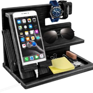 Gifts for Men, Wooden Docking Station for Mobile Phone, Bedside Table Organiser, Birthday Gift for Men, Gifts for Husband, Dad, Christmas, Anniversary