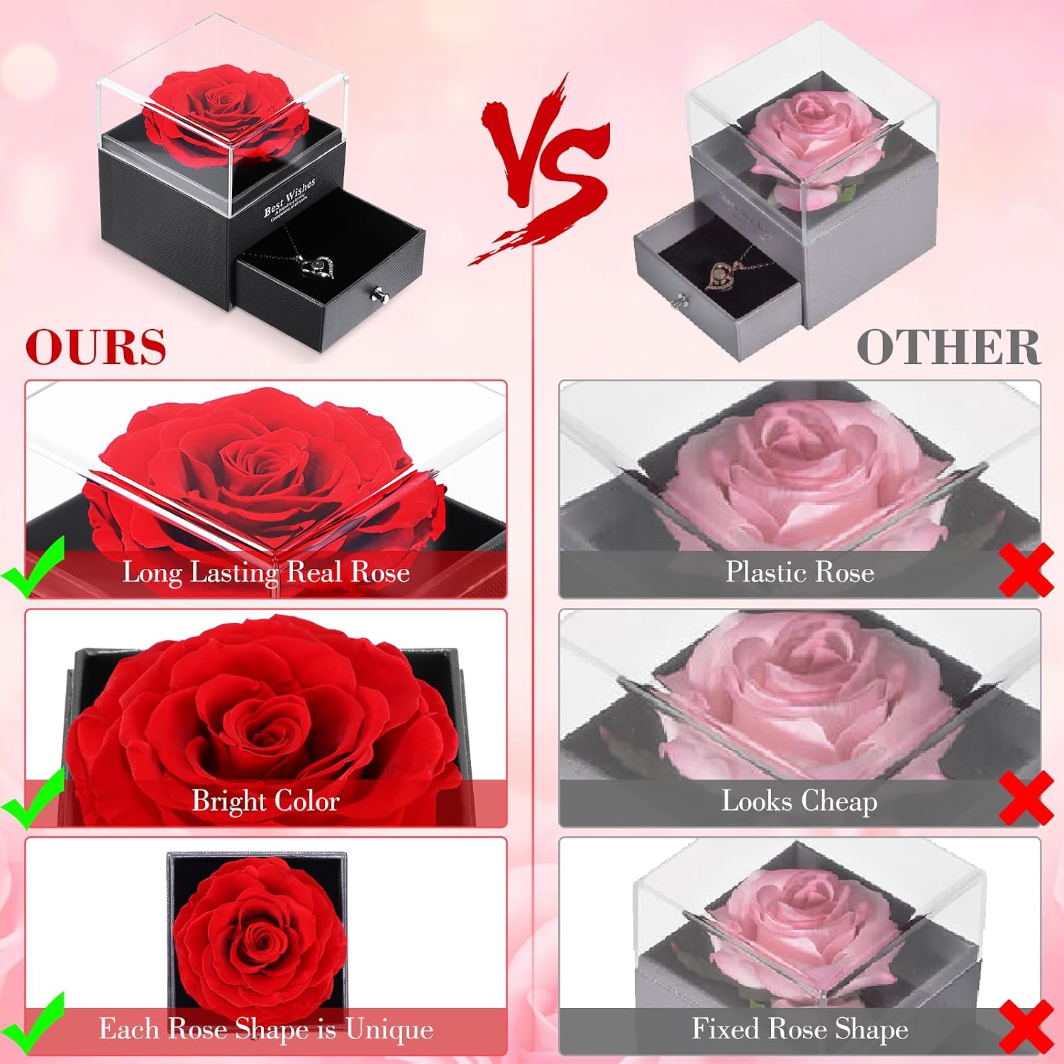 ALLOMN Rose Gifts for Women Mum Girlfriend Eternal Real Rose Preserved Infinity Roses Gift Box with I Love You Bracelet for Mother's Day Birthday Valentine's Day Anniversary Christmas – Bild 4