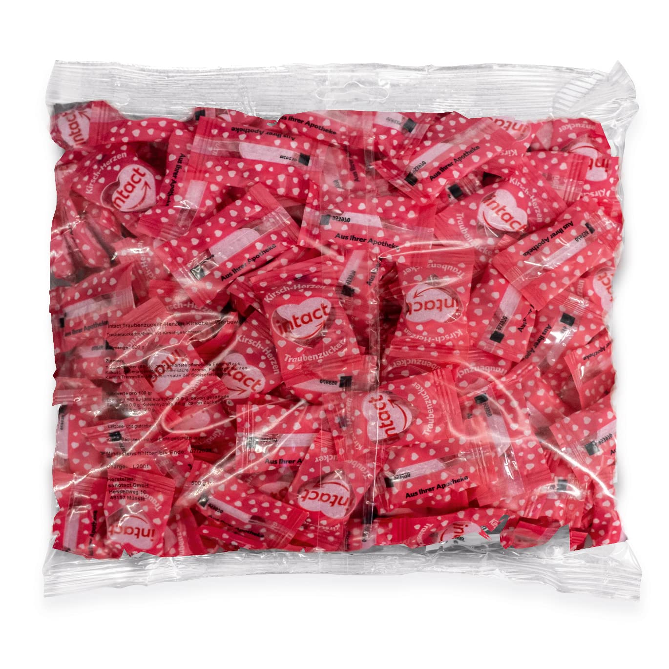 intact (Cherry Hearts) Glucose in Bag 500 g Glucose Sweets Individually Packed 100% Vegan – Bild 2