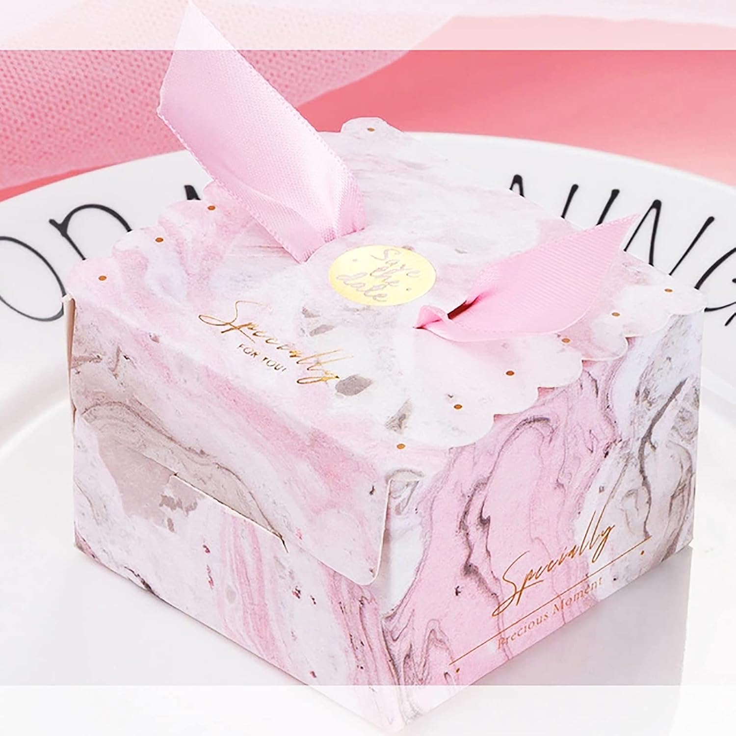 Gift Boxes with Ribbons, Pack of 50 Candy Gift Boxes, Candy Gift Box, Small, Candy Box Wedding, Candy Box for Party, Wedding, Christmas, Halloween, Birthdays (Pink) – Bild 5