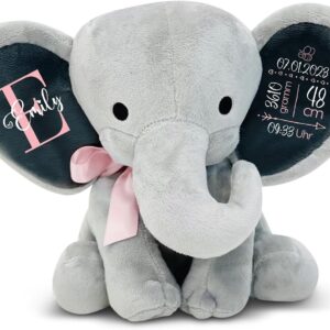 Love Faith Personalised Cuddly Elephant - Grey/Pink - Birth Gift