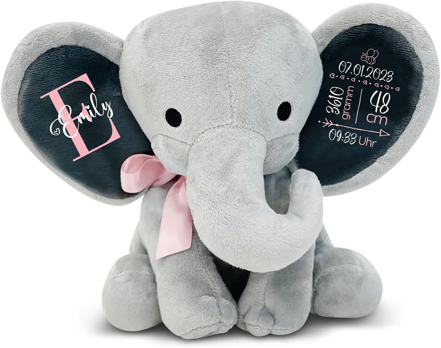 Love Faith Personalised Cuddly Elephant - Grey/Pink - Birth Gift