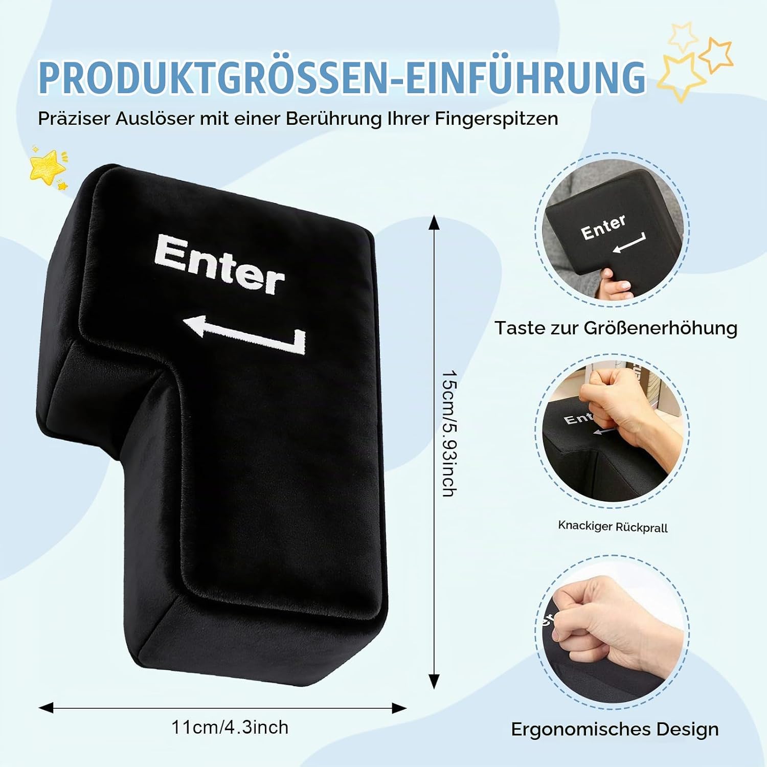 USB Enter Cushion - Giant Enter Button as Anti-Stress Cushion for Office & Gaming, Plug & Play, Desk Comfort Cushion (Black) – Bild 2
