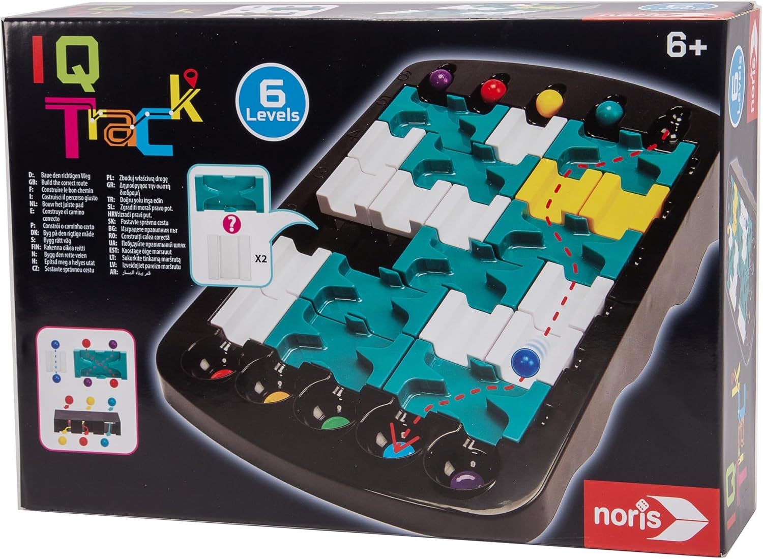 Noris 606134747 - IQ Track Game (Logic Game from 6 Years) - Refined Marble Run Challenge for 1 Person with 6 Difficulty Levels Including Solutions, Thinking Game for Children and Adults