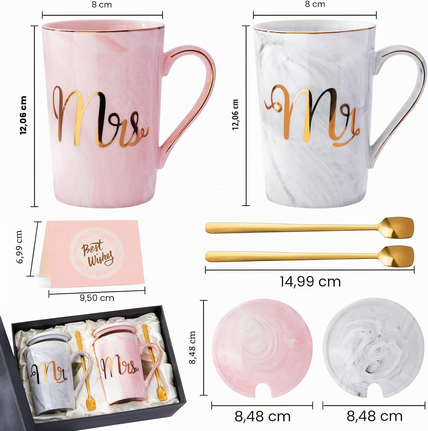 Wedding Gifts for Newlyweds, Mr and Mrs Gift for Bride and Groom, Gift Wedding, Anniversary Gift, Coffee Cups Set Ceramic Marble 14 oz for Wedding, Engagements – Bild 4
