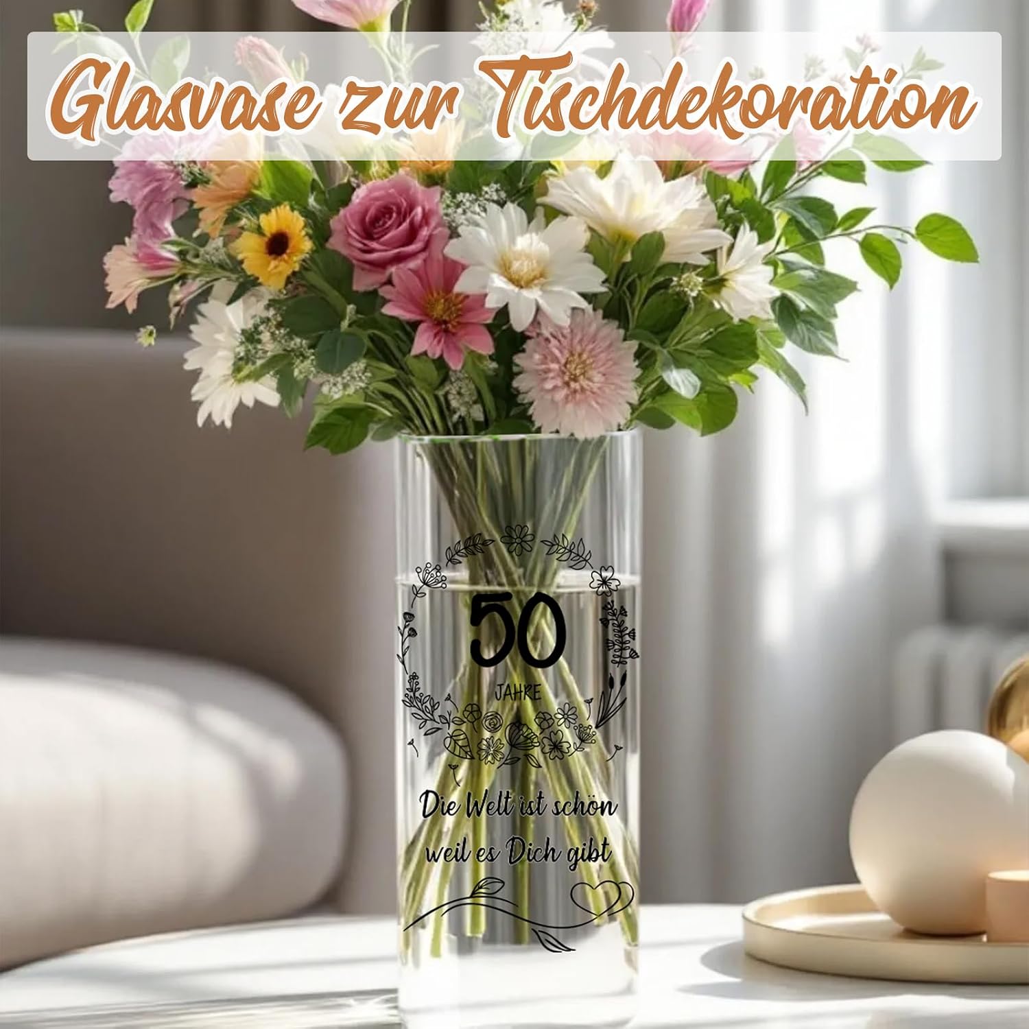 50th Anniversary Flower Vase, 50th Birthday Vase with Engraved, Glass Vase with Age and Saying 50 Birthday Gift for Women, Gift for Women, Mum Wife 50th Birthday Gift – Bild 4