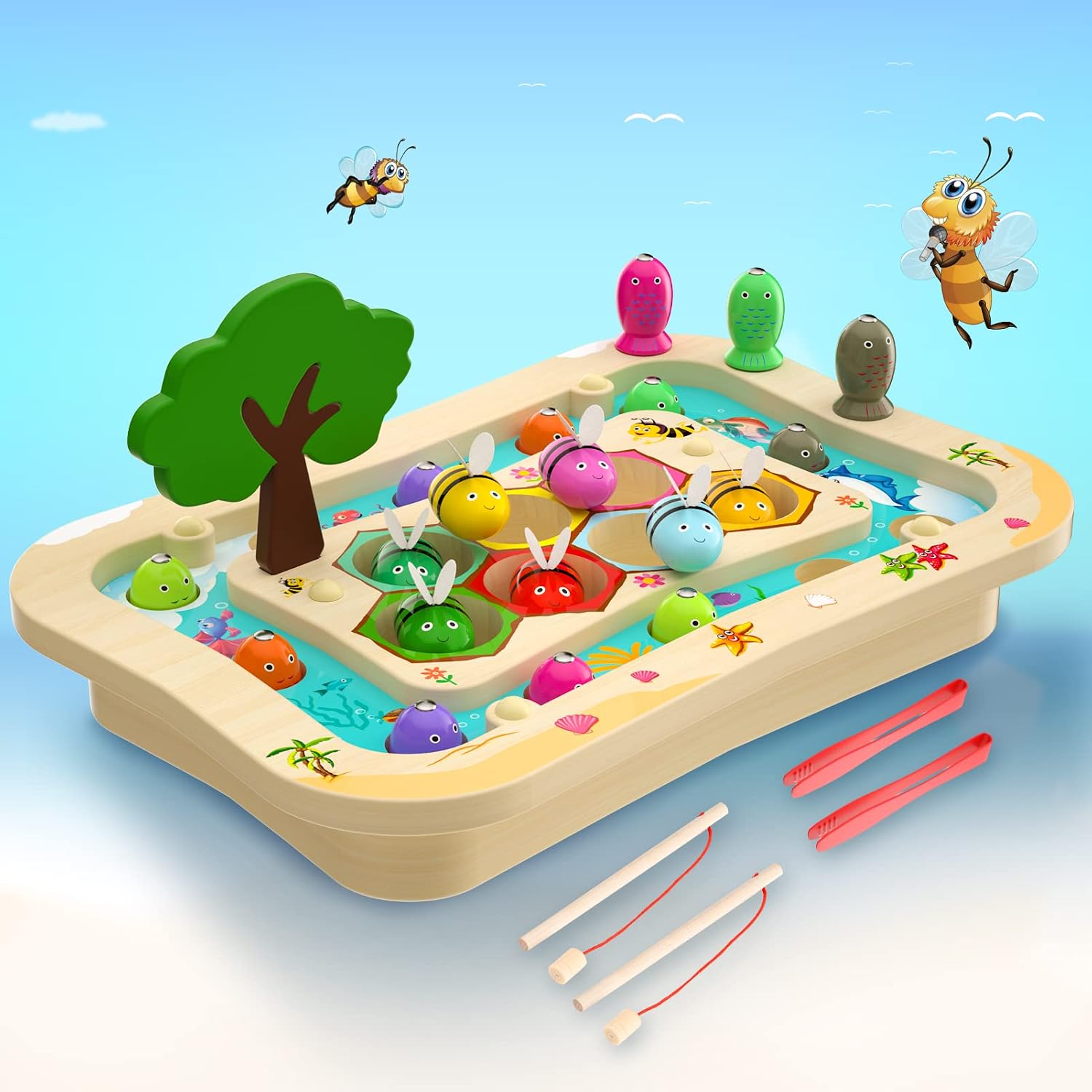 Montessori Toy from 3 Years, 2 in 1 Wooden Magnetic Fishing Game – Bild 2