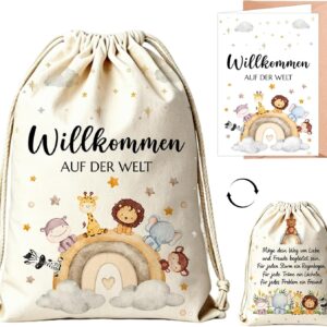 Cute Baby Gift Girl Boy, Gift Bags with Card Birth and Envelope, Rainbow Animals Theme Gift for Birth Girl Boy, Expectant Mums and Baby Shower Celebration