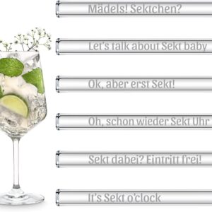 Champagne Gift Glass Straws Funny Sayings | 6 x 20 cm Straws for Champagne Glasses with Engraving | Champagne Glasses Gift Set | Glass with Engraving Champagne Gift for Women