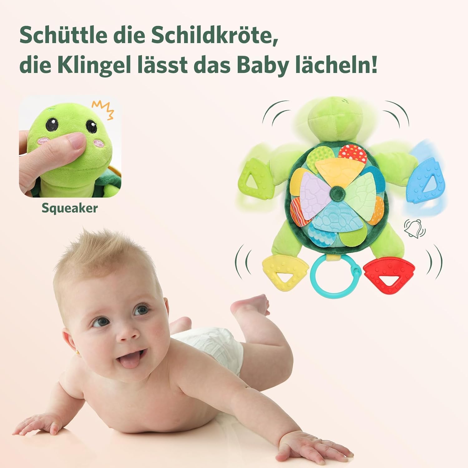 6 in 1 Baby Toy Montessori Toy Baby Turtle Cuddly Toy with Grasping Toy Rattle Toy, Baby Sensory Toy 0-3 3-6 Months, Newborn Boy Girl Gift – Bild 5