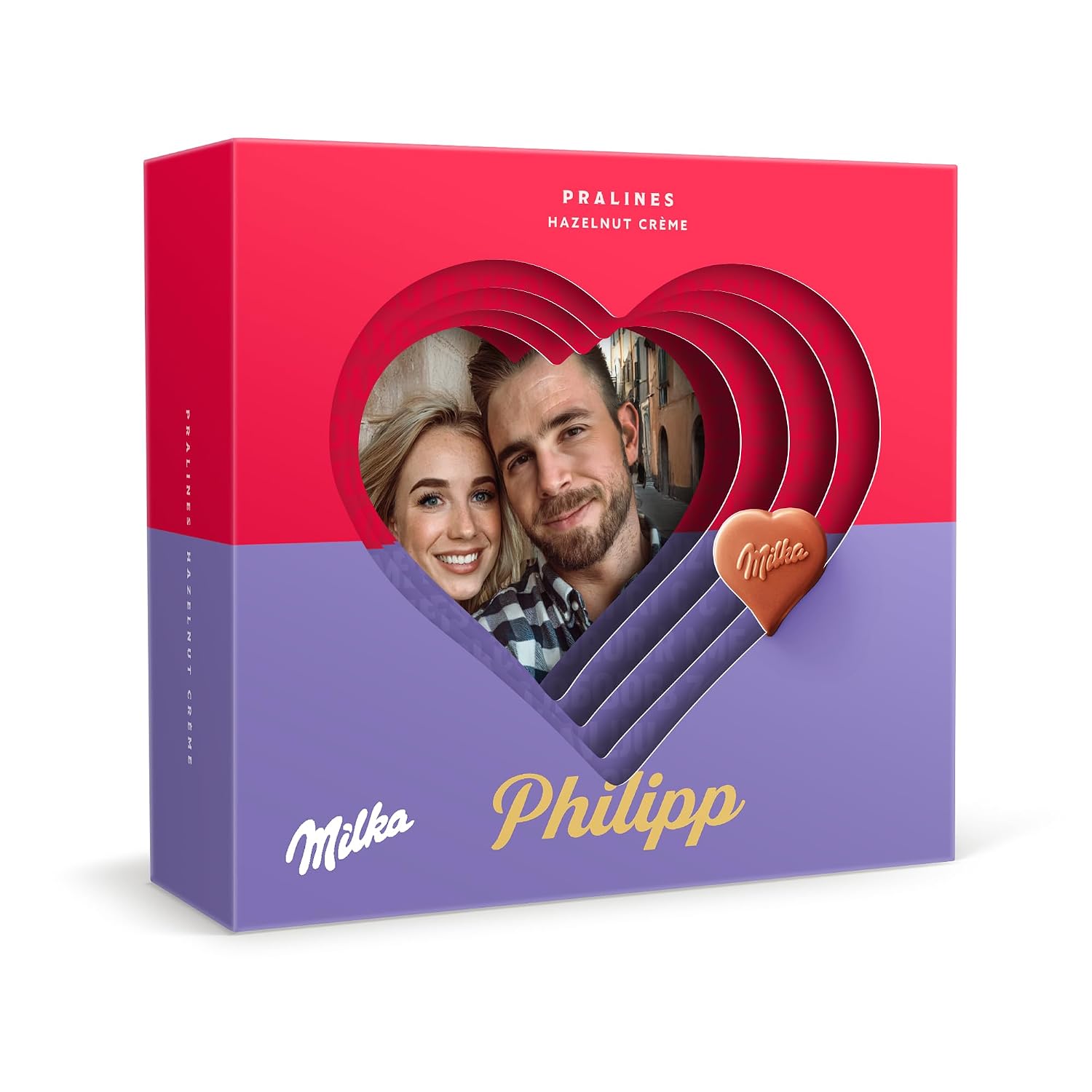 Milka Hearts in 3D - Gift Box Personalised with Photo - Heart-Shaped Chocolates with Hazelnut - Nougat Cream Filling (110 g) – Bild 5